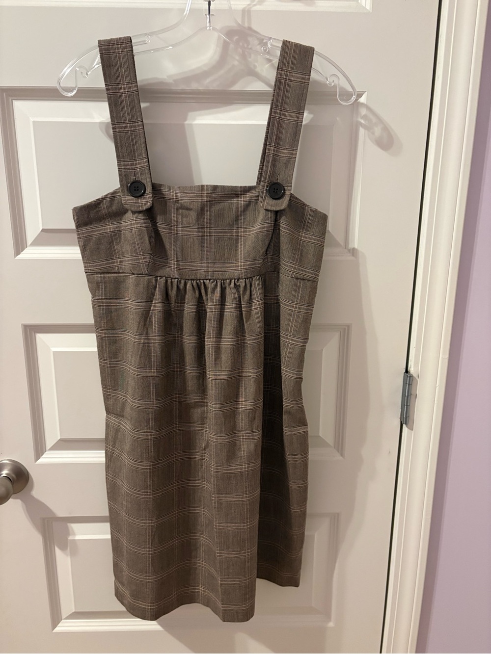 Plaid Pinafore Dress with Buttoned Straps